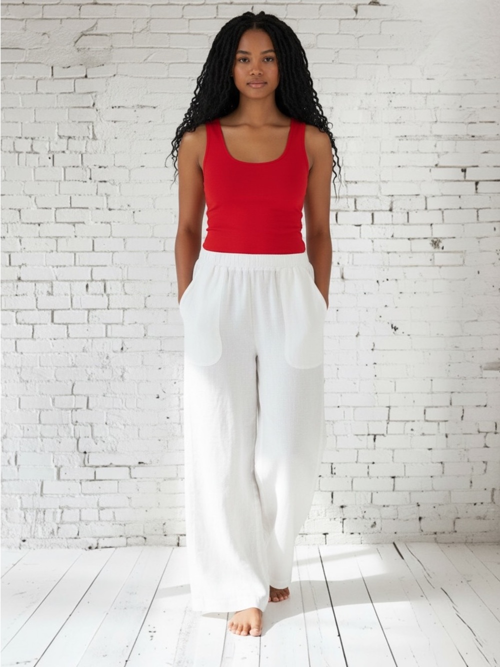 Wide-Leg Linen Pants NWT | Co Co White Breezy Style  Medium
